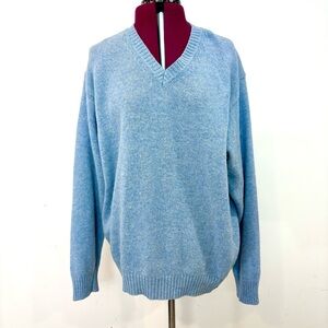 SISLEY Wool Men's Light Blue V-Neck Sweater Academia Pullover sz XL